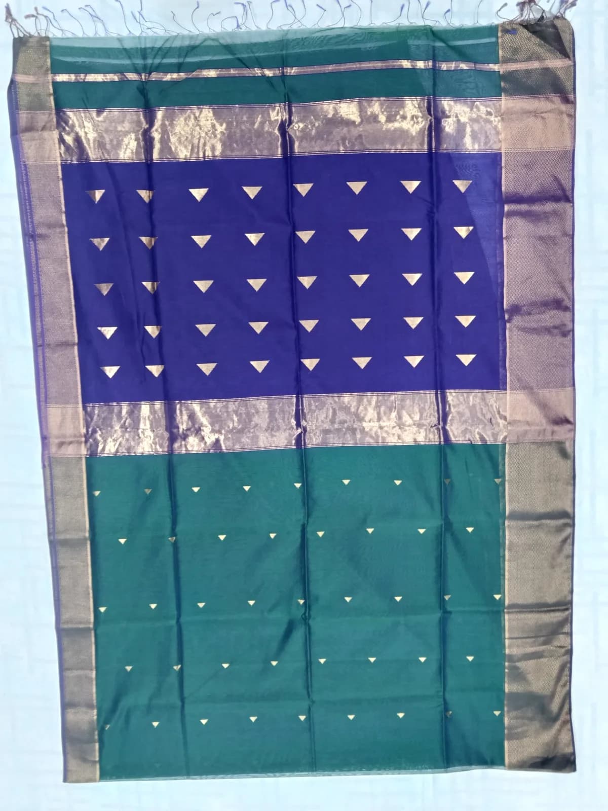 Maheshwari Silk-cotton Saree — Teal and royal blue