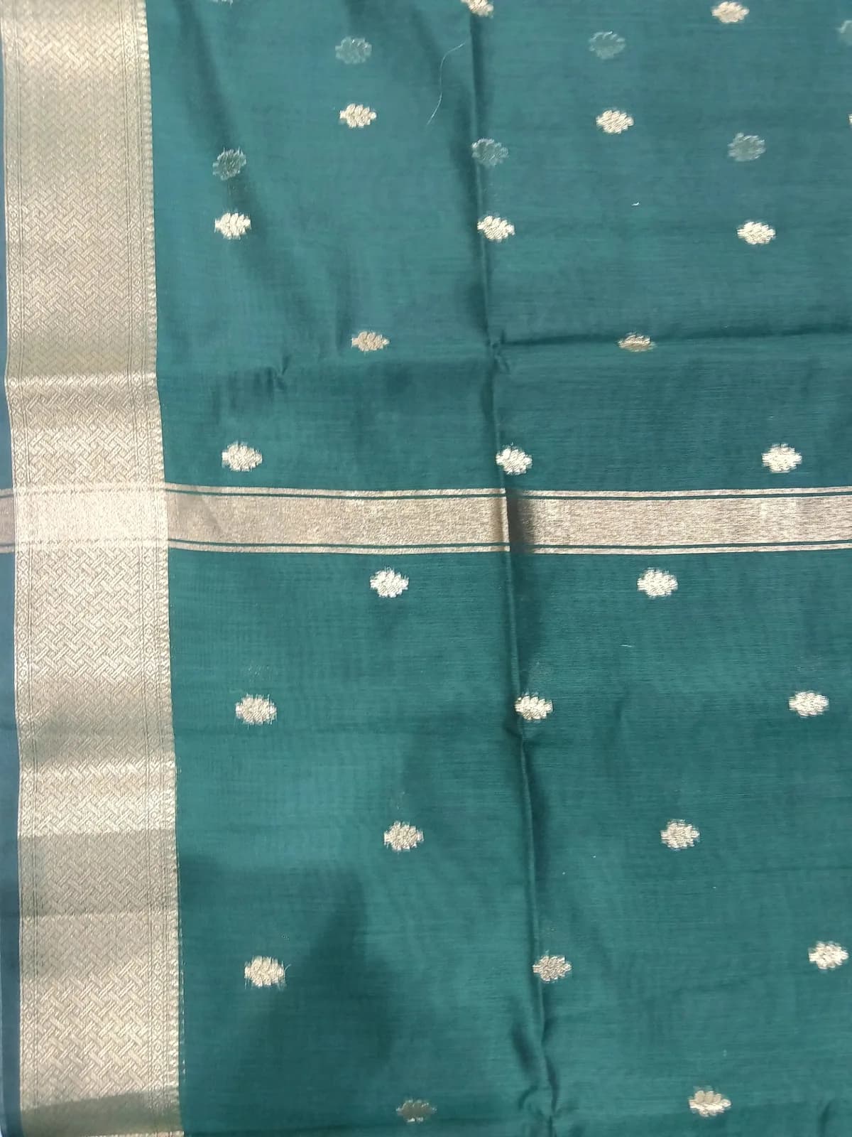 Cotton Saree — Teal and bottle green — view 2