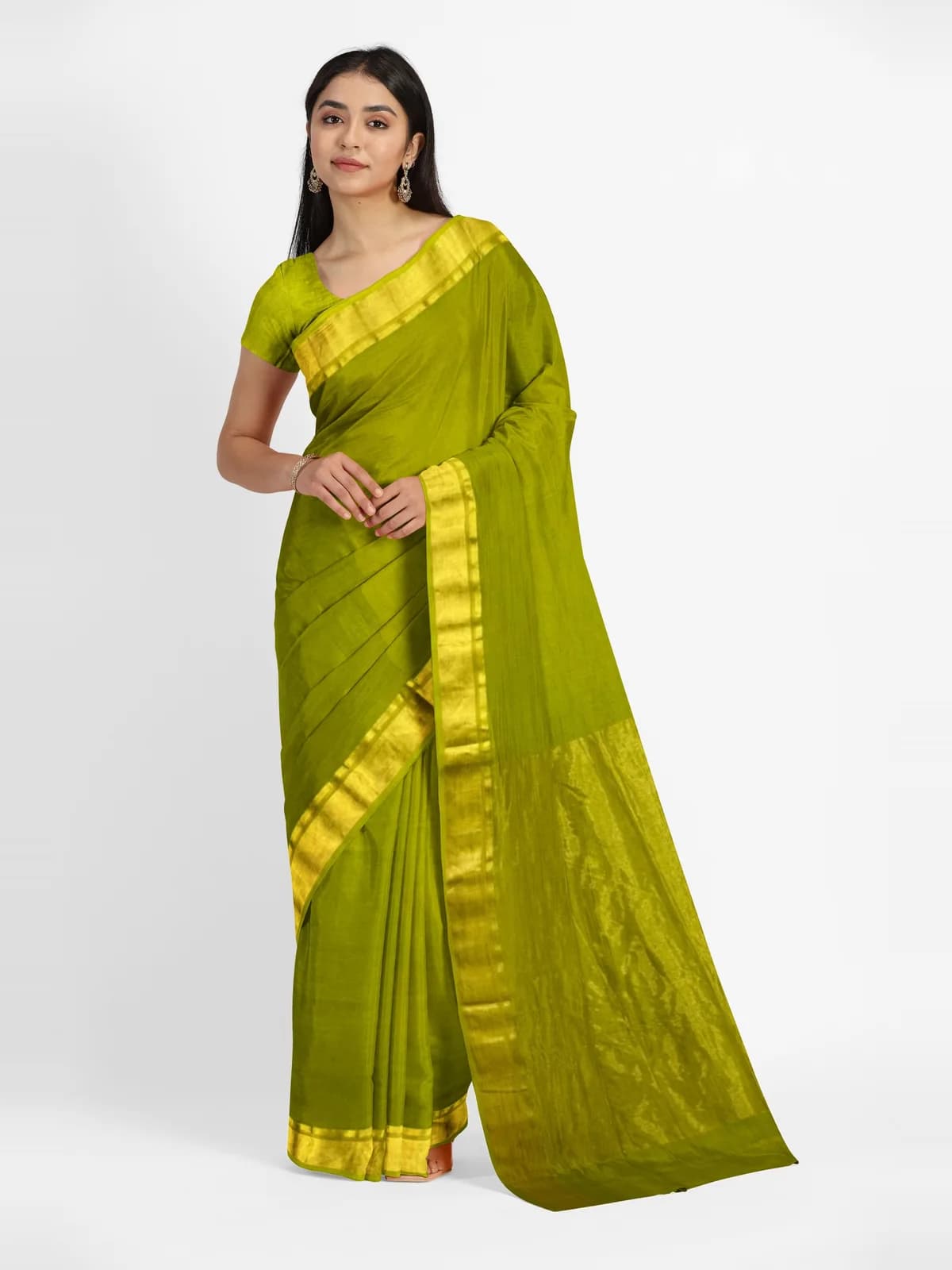 Maheshwari Saree — Parrot green