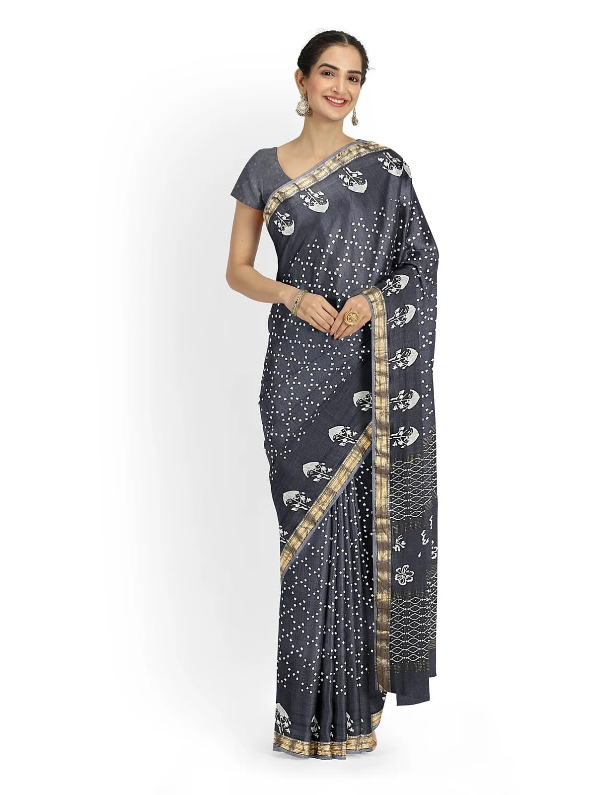 Printed Saree — Grey