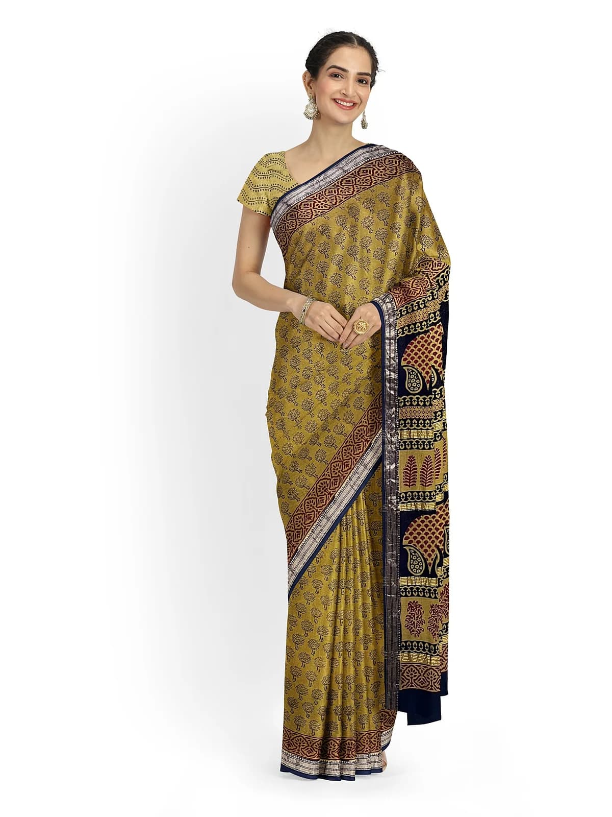 Block print Saree — Mustard