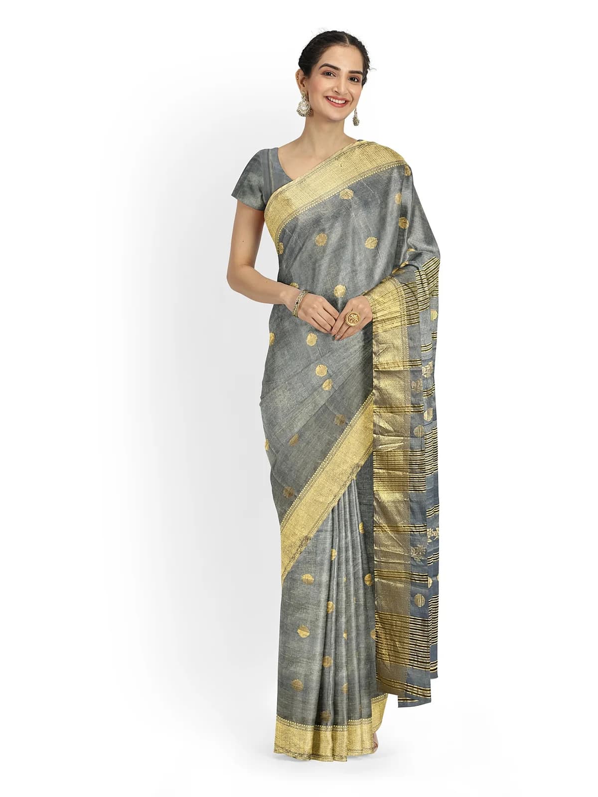 Maheshwari Tissue Saree — Grey