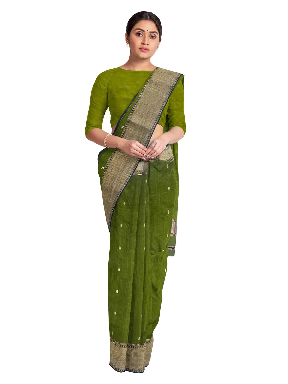 Maheshwari Saree — Mehendi green