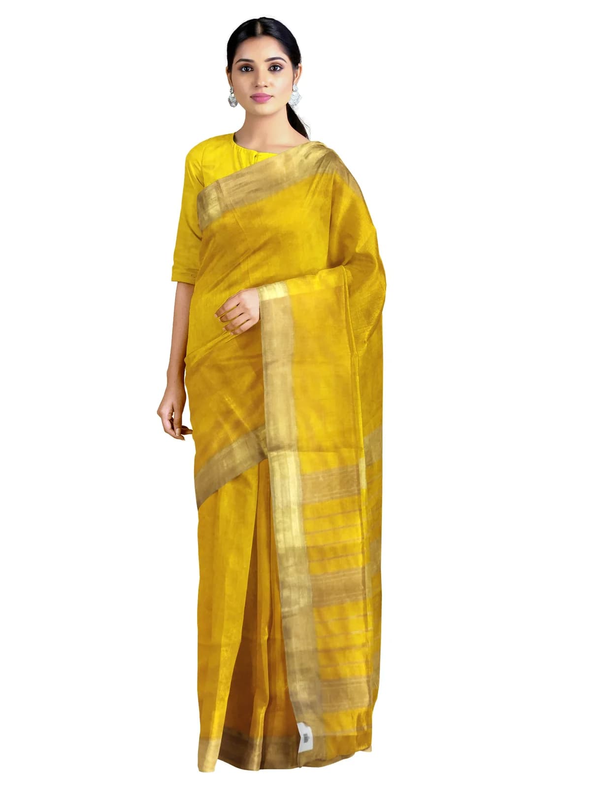 Maheshwari Tissue Saree — Yellow
