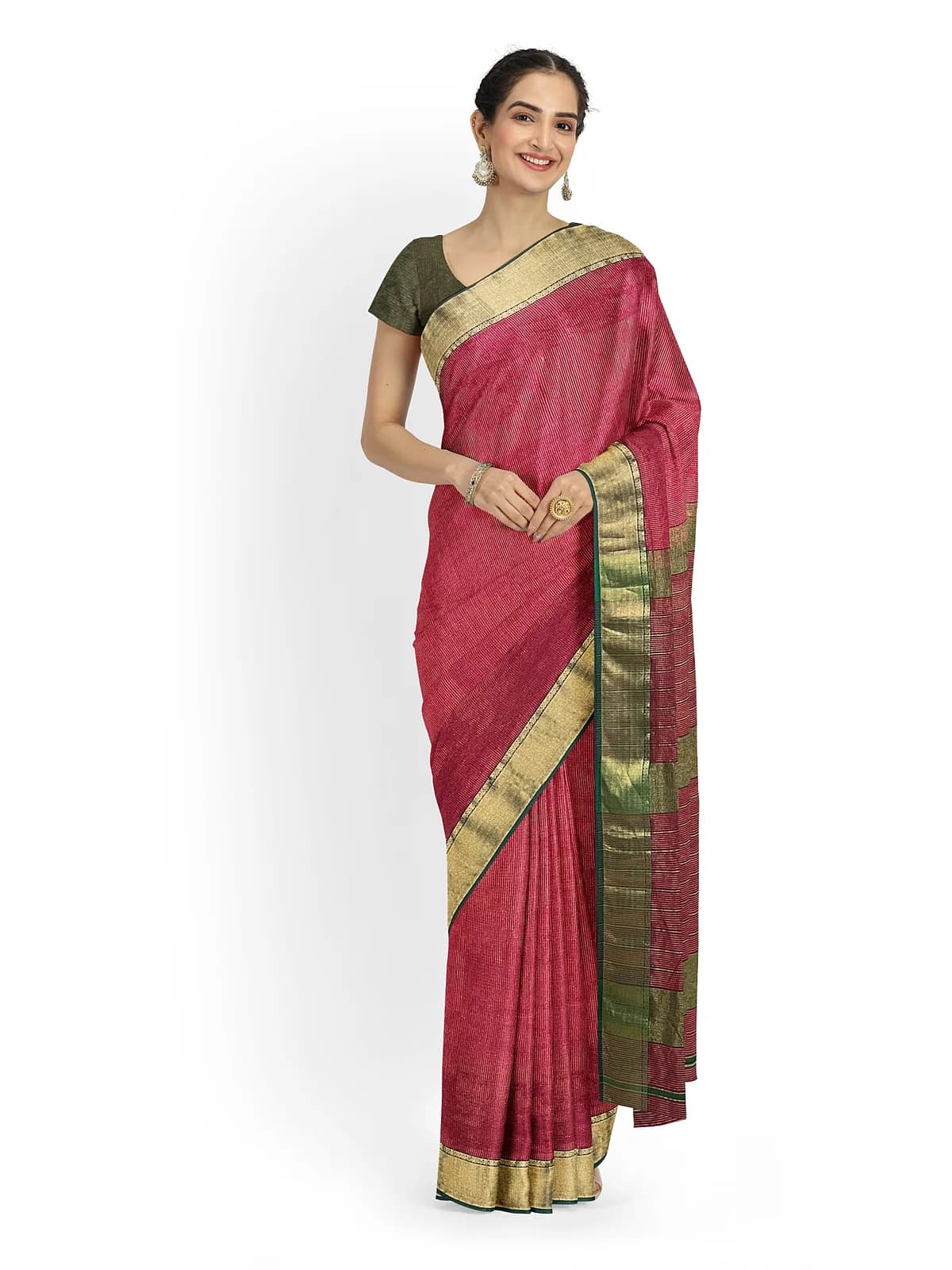 Maheshwari Tissue Saree — Rose pink