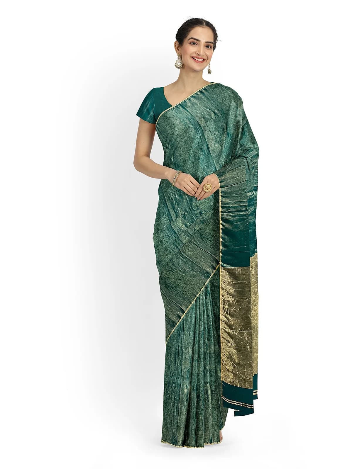 Maheshwari Tissue Saree — Teal green