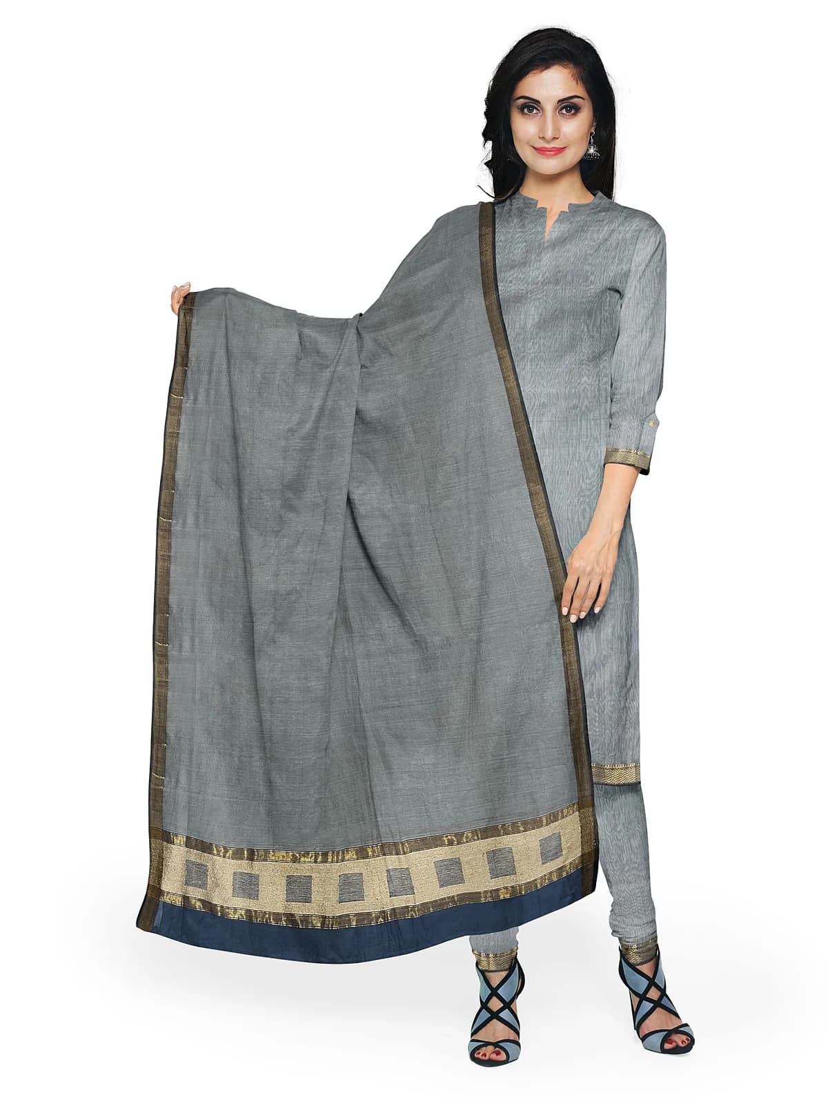 Maheshwari Suit Set (Unstitched) — Grey