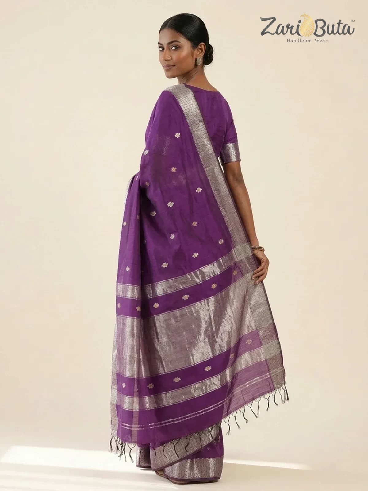 Maheshwari Silk-cotton Saree — Purple — worn