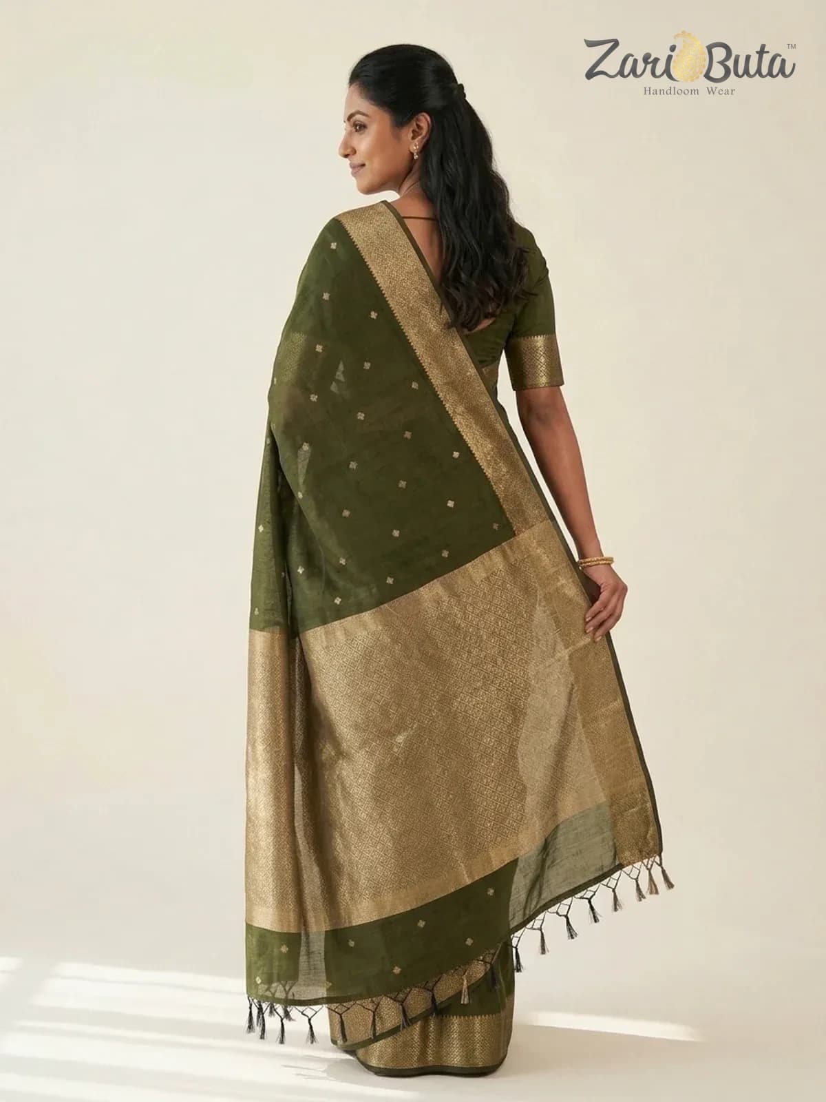 Maheshwari Cotton Saree — Brown and beige — worn