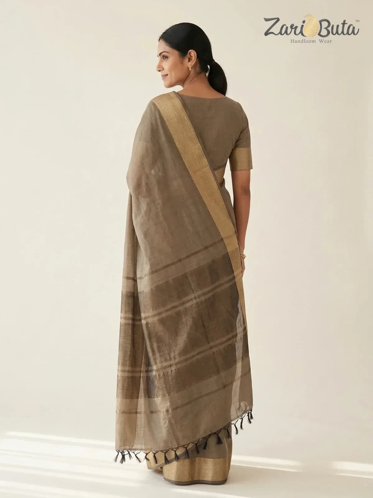 Cotton Saree — Grey — worn