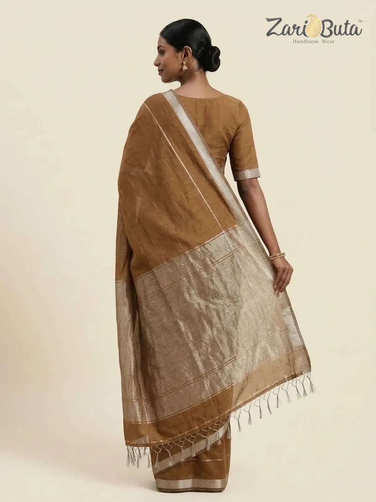 Cotton Saree — Brown — worn
