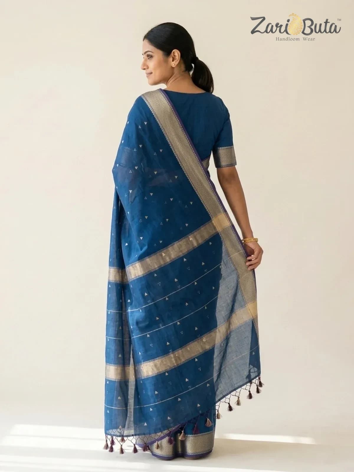 Maheshwari Cotton Saree — Royal blue — worn