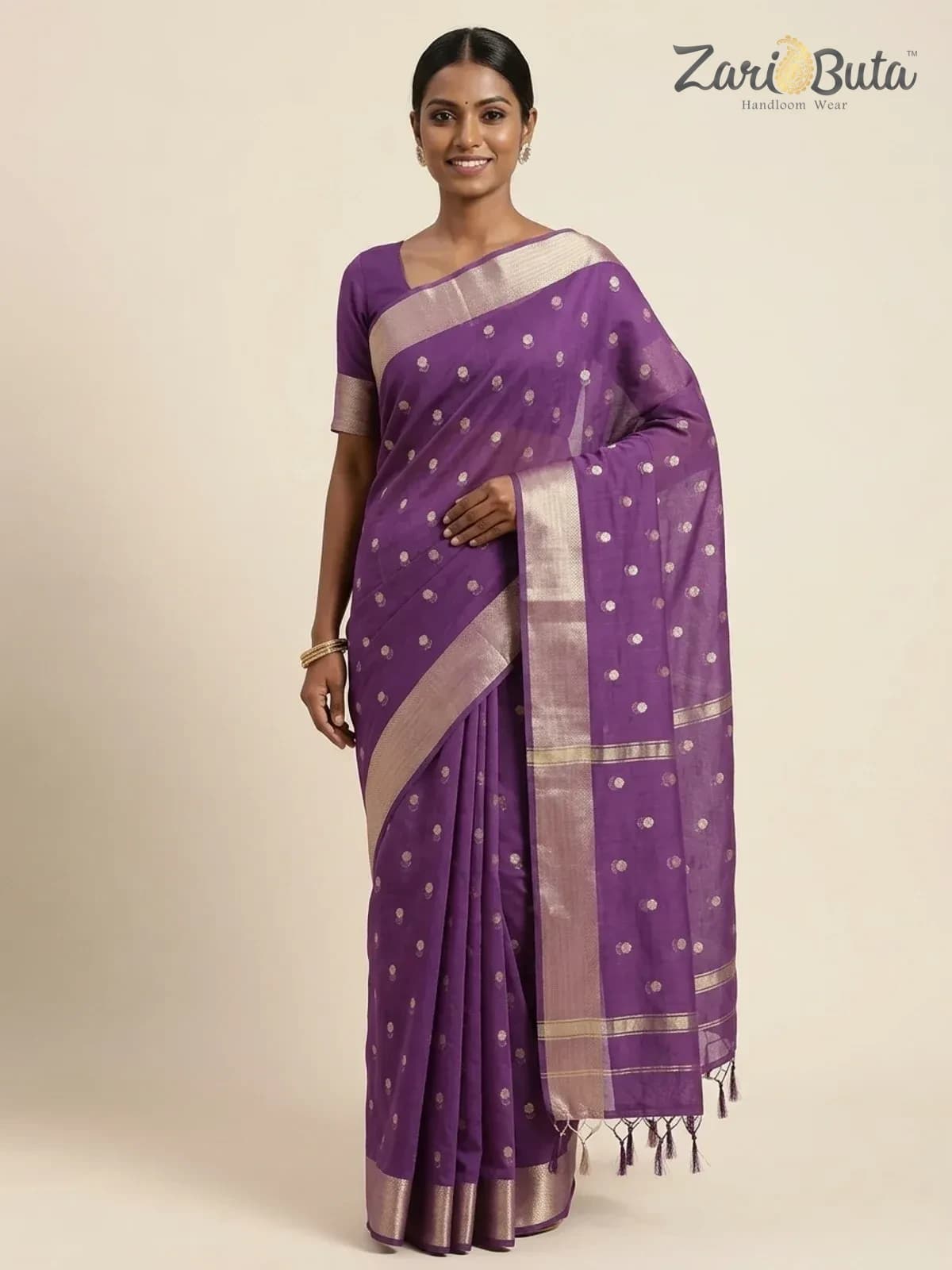 Cotton Saree — Purple — worn