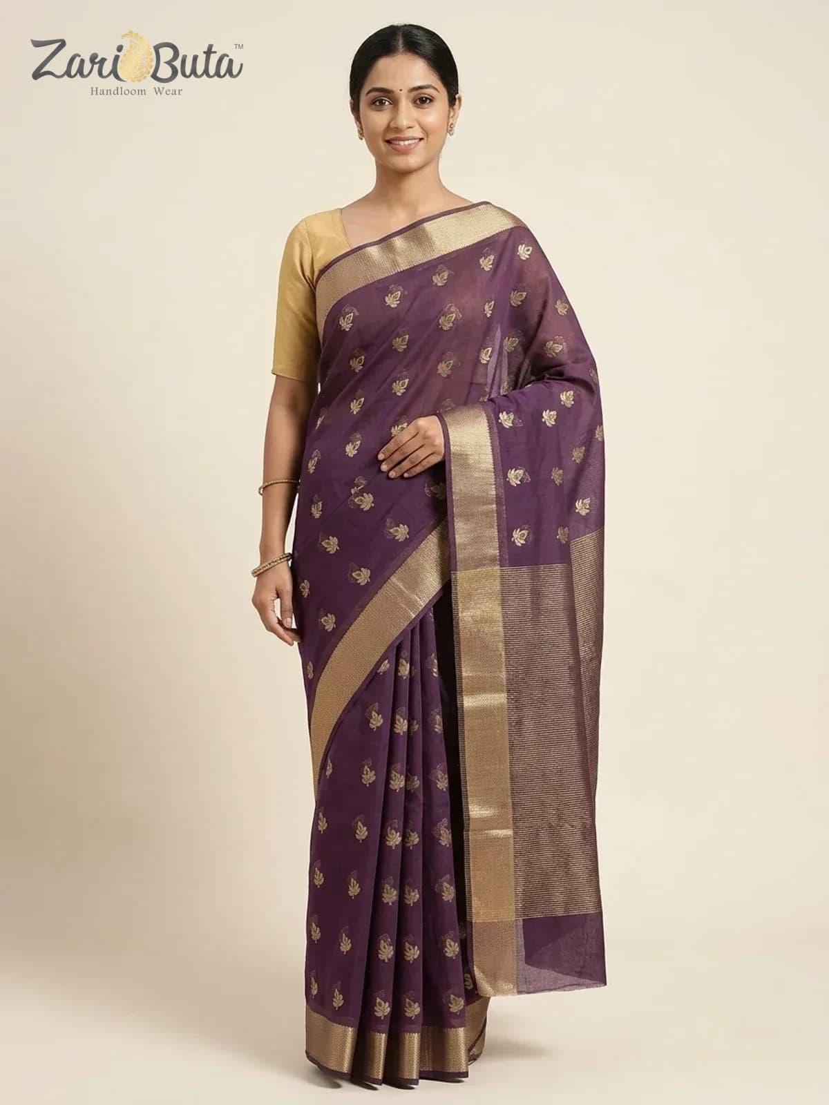 Cotton Saree — Navy and grey — worn