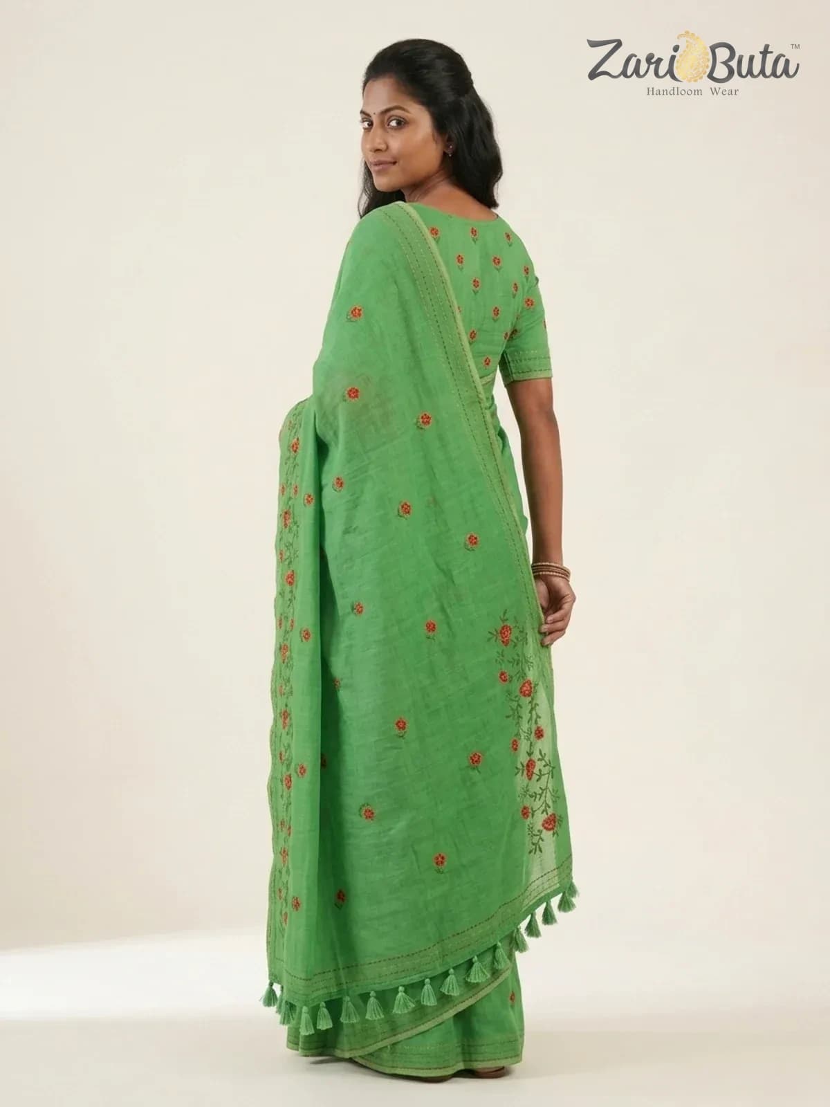 Maheshwari Cotton Saree — Green and bottle green — worn