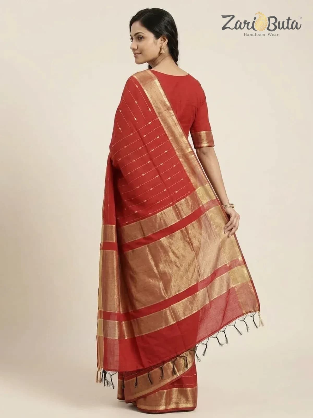 Cotton Saree — Red and brown — worn