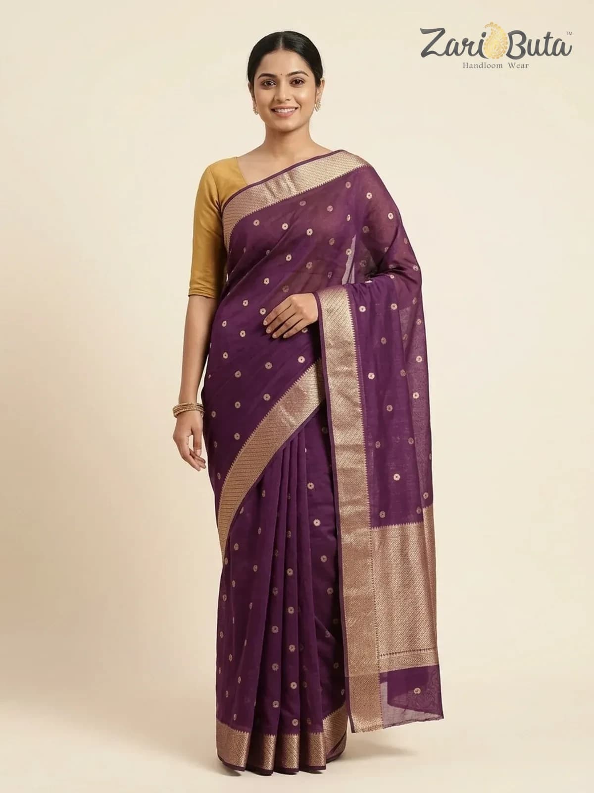 Cotton Saree — Wine and grey — worn