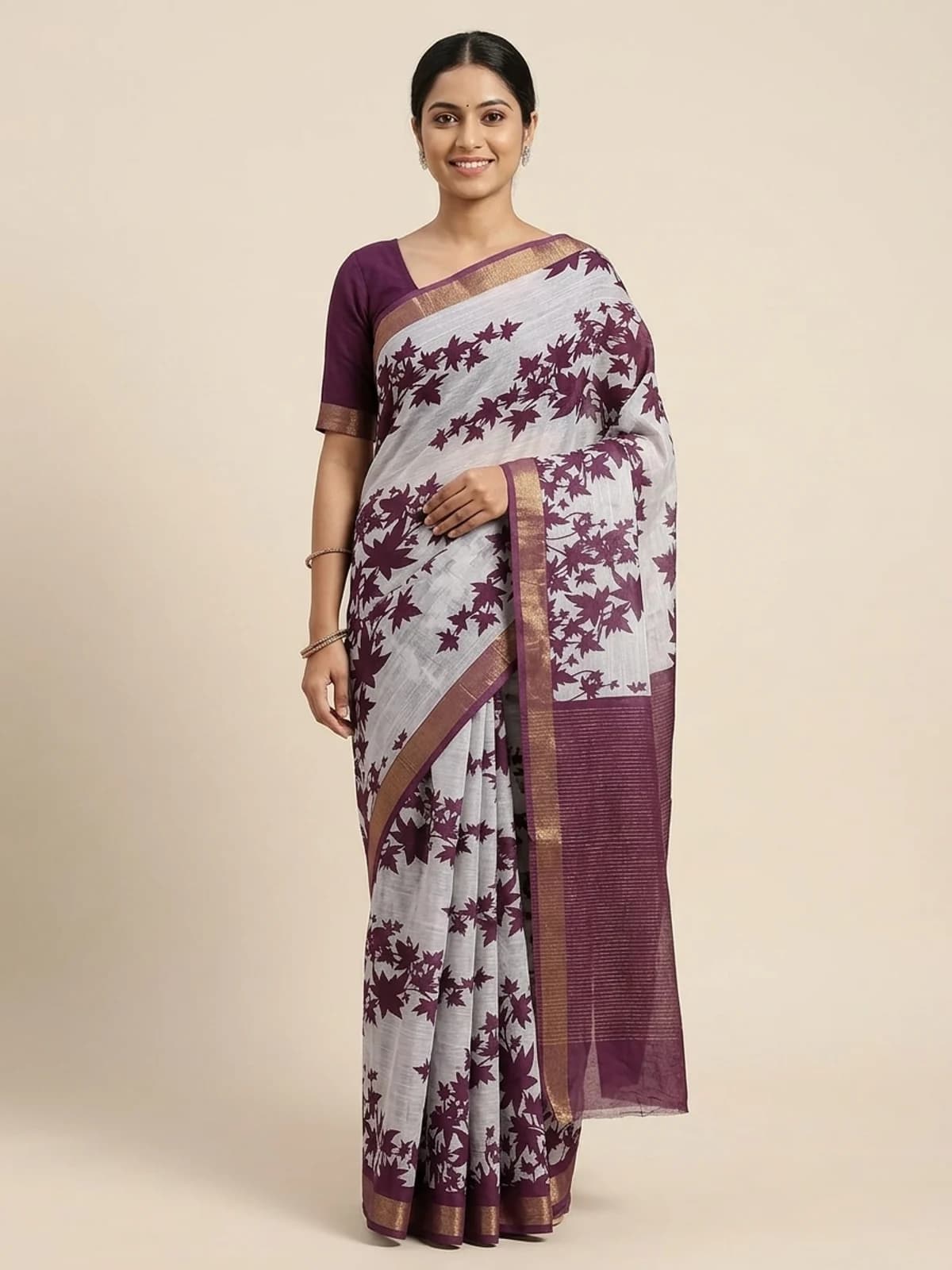 Cotton Saree — Wine — worn