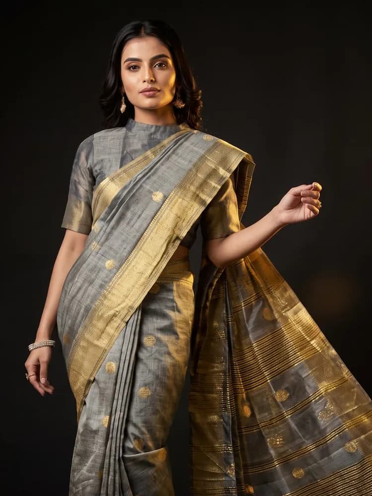 Maheshwari Tissue Saree — Grey — campaign photo 1