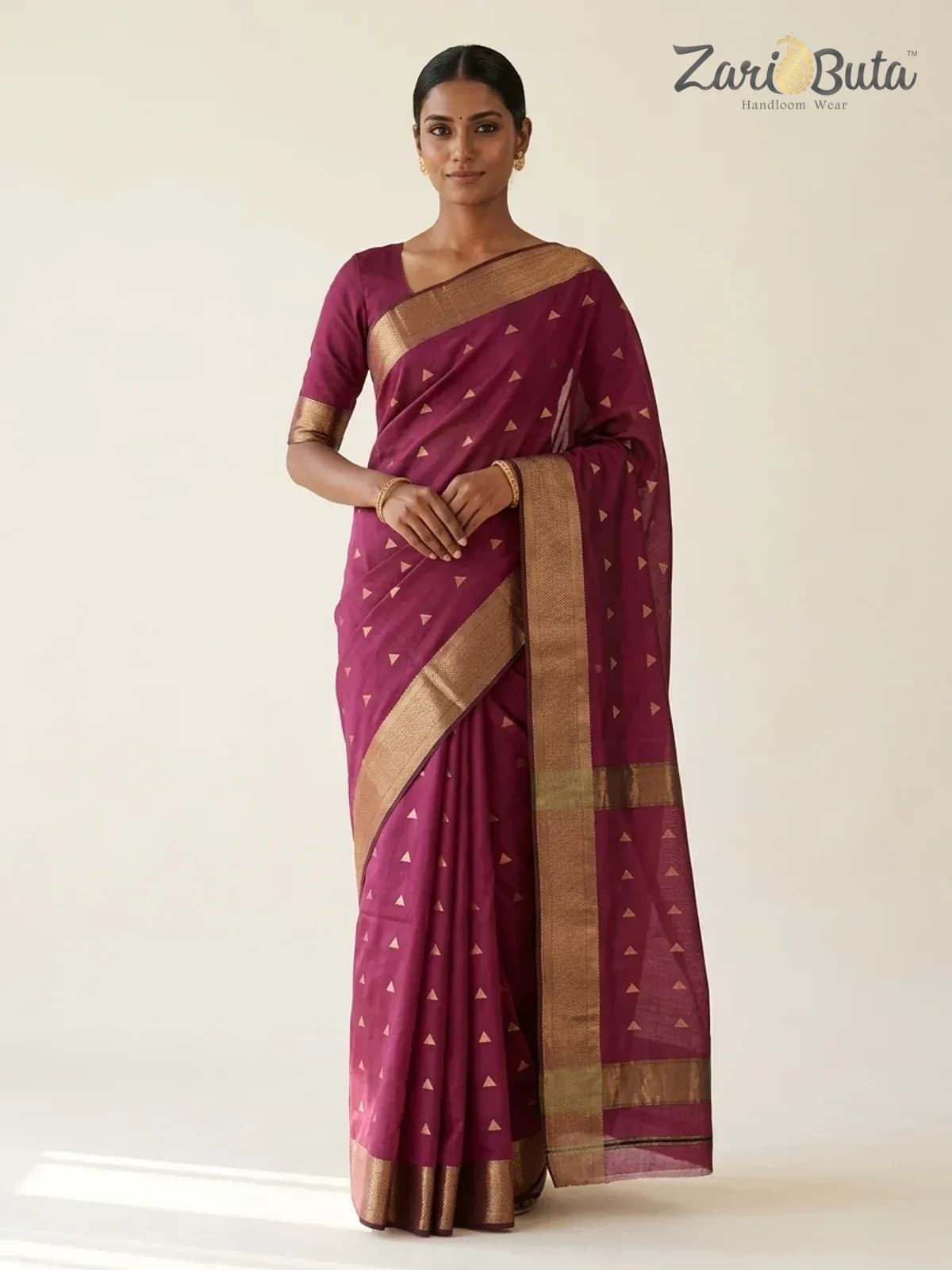 Maheshwari Silk-cotton Saree — Wine — worn