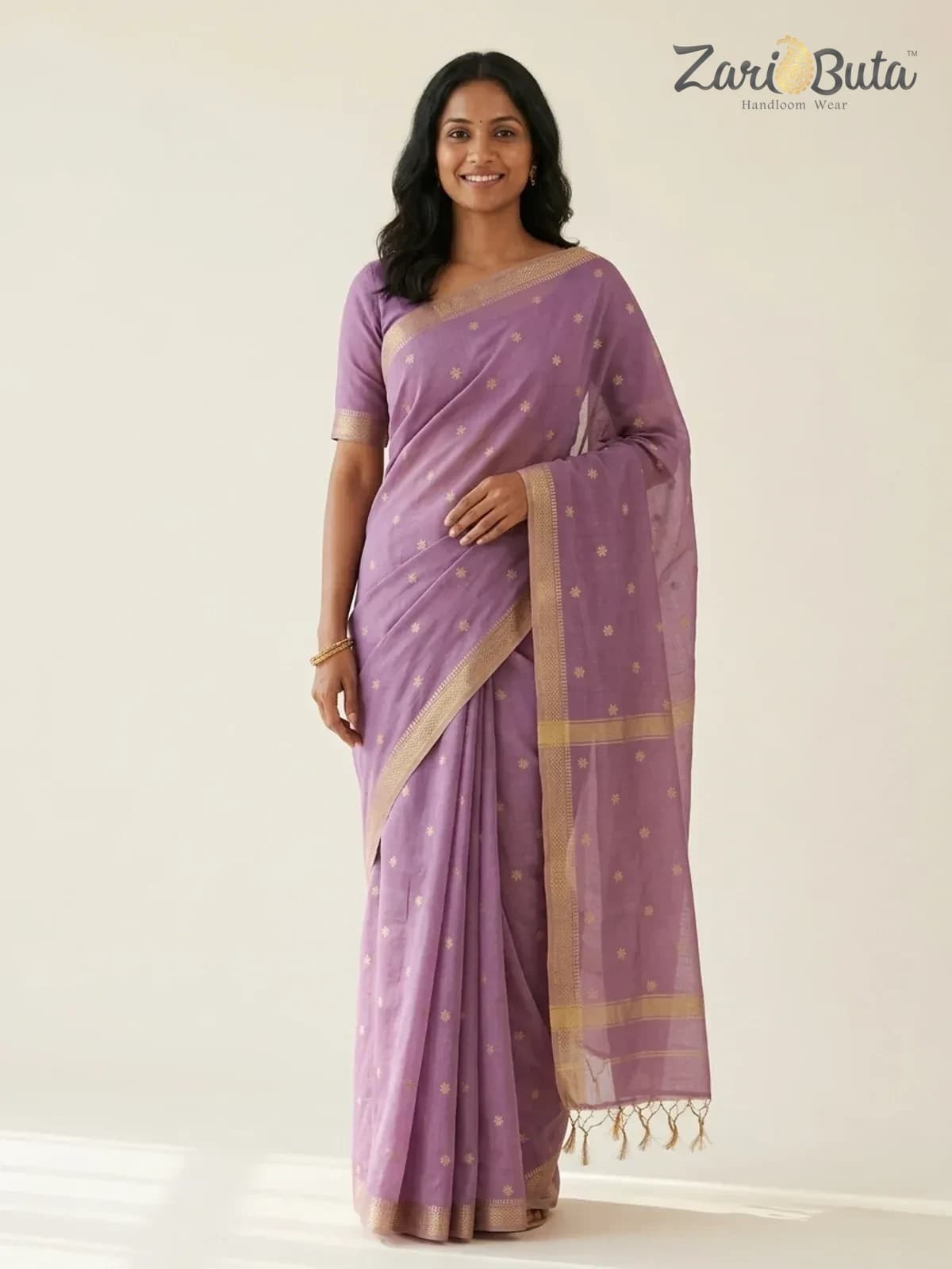 Cotton Saree — Purple — worn